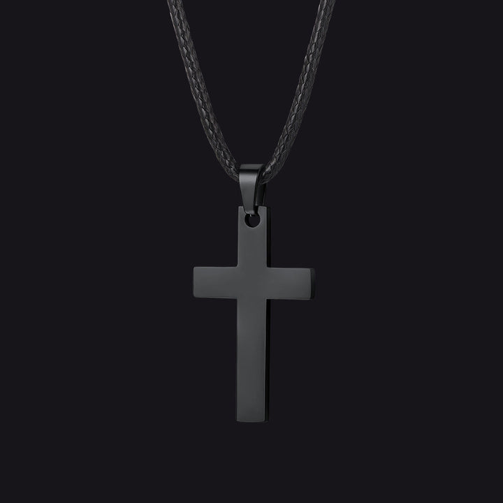 Simple Cross Braided Leather Pendant Necklace for Men Christian