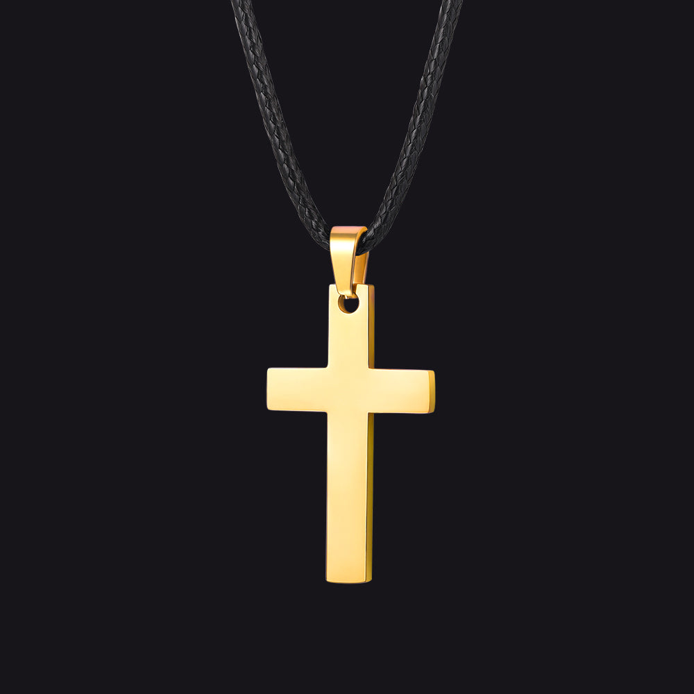 Simple Cross Braided Leather Pendant Necklace for Men Christian