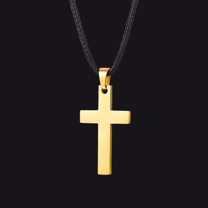 Simple Cross Braided Leather Pendant Necklace for Men Christian