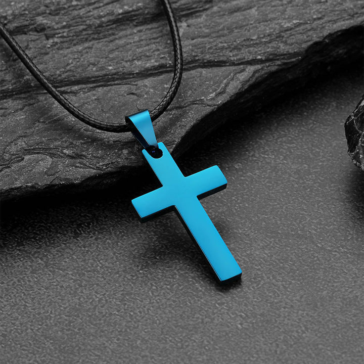 Simple Cross Braided Leather Pendant Necklace for Men Christian