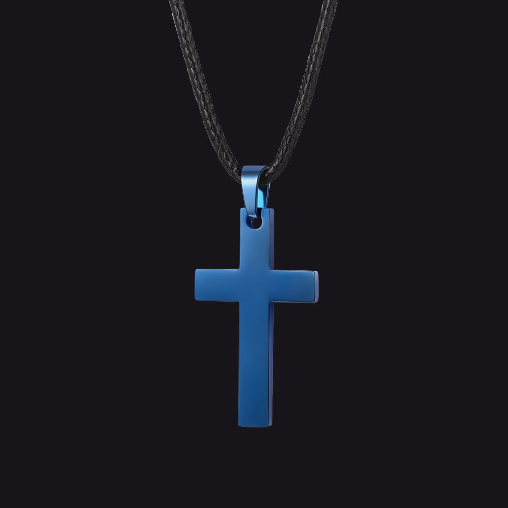 Simple Cross Braided Leather Pendant Necklace for Men Christian