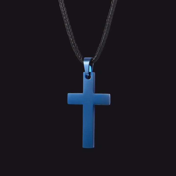 Simple Cross Braided Leather Pendant Necklace for Men Christian