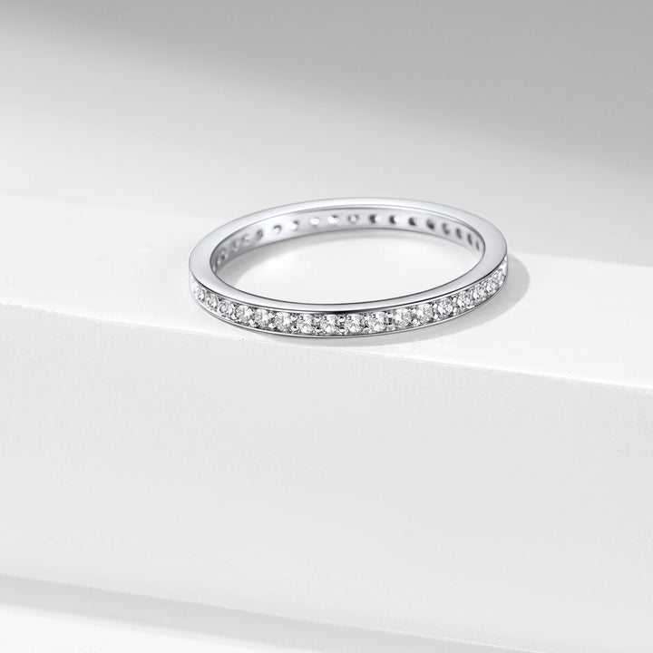 S925 Silver Simple Cubic Zirconia Band Ring Couple BFF Gift