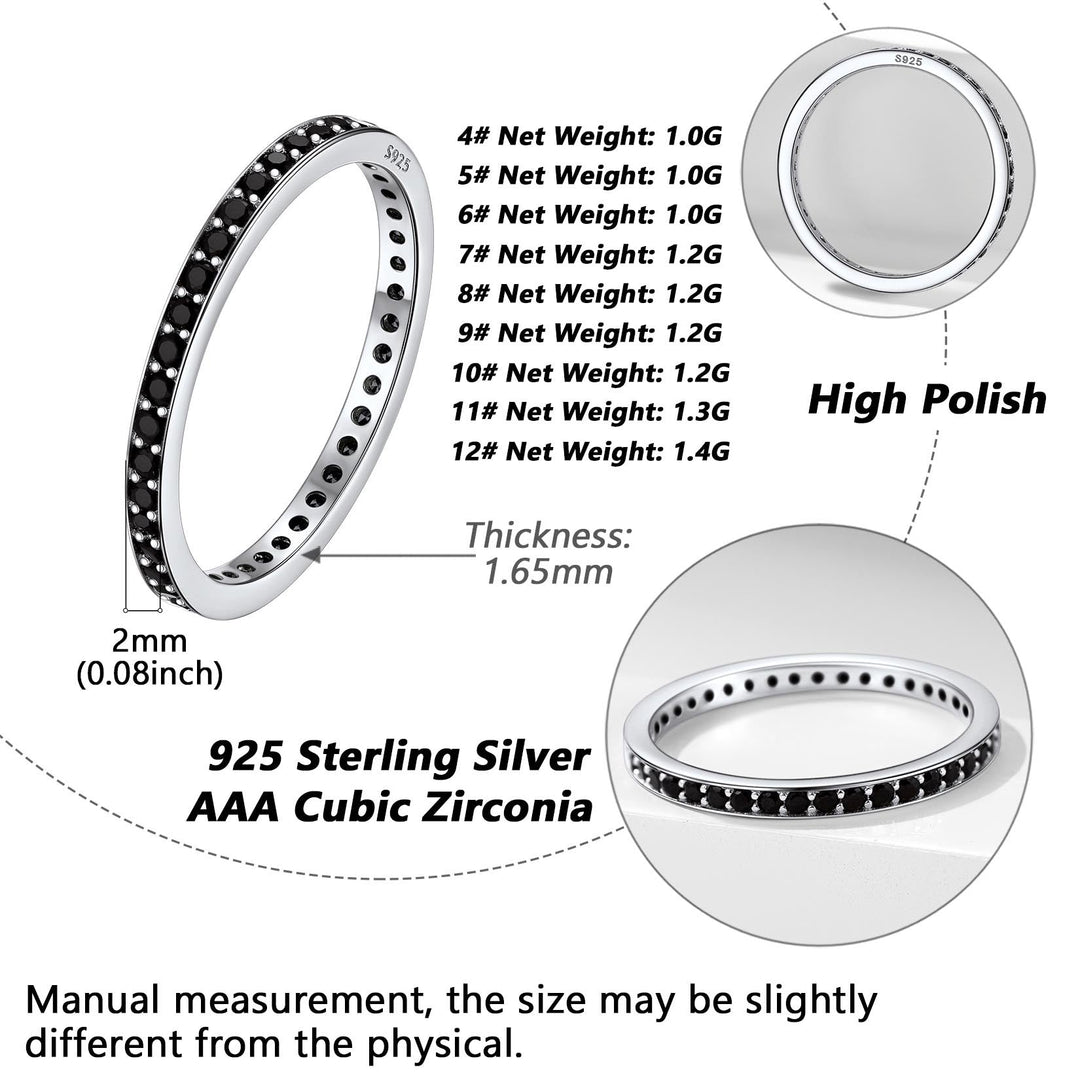 S925 Silver Simple Cubic Zirconia Band Ring Couple BFF Gift