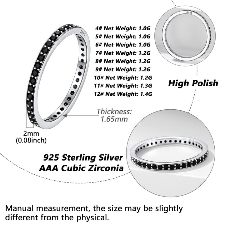 S925 Silver Simple Cubic Zirconia Band Ring Couple BFF Gift