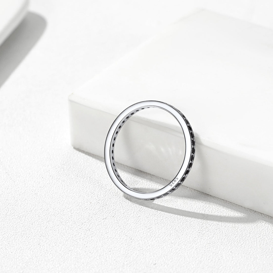 S925 Silver Simple Cubic Zirconia Band Ring Couple BFF Gift