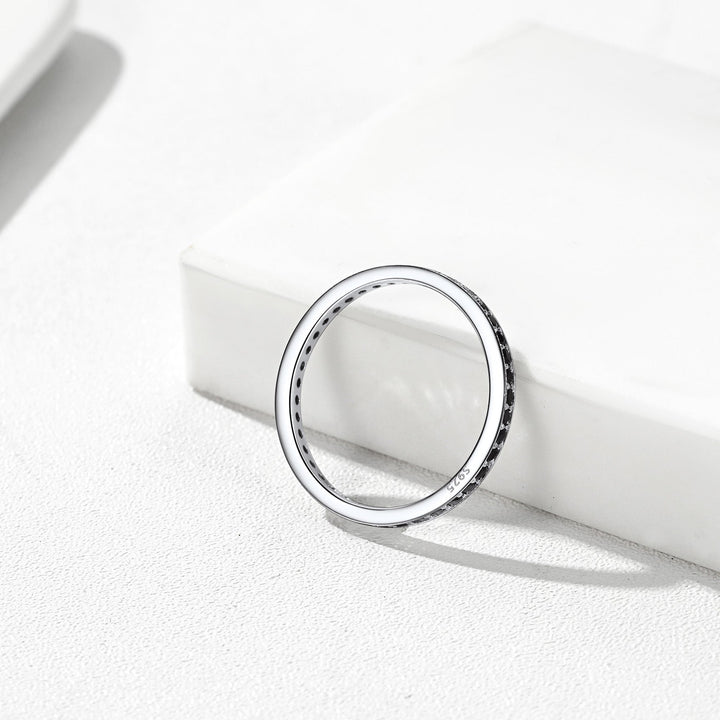 S925 Silver Simple Cubic Zirconia Band Ring Couple BFF Gift