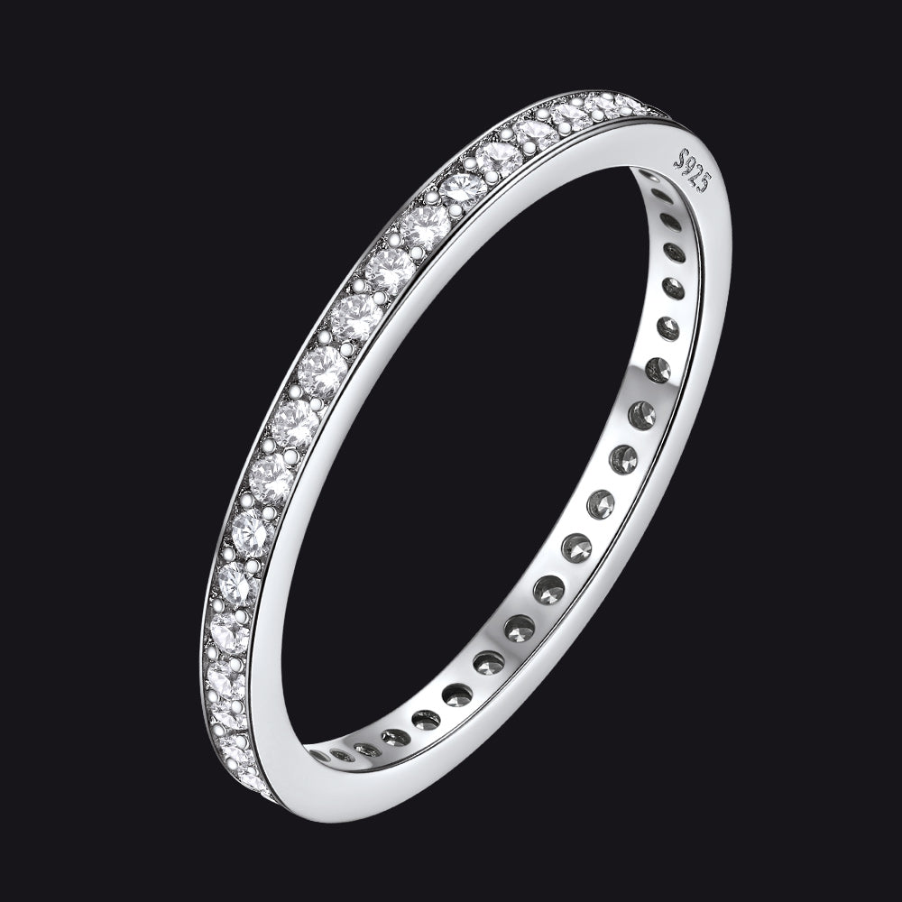 S925 Silver Simple Cubic Zirconia Band Ring Couple BFF Gift