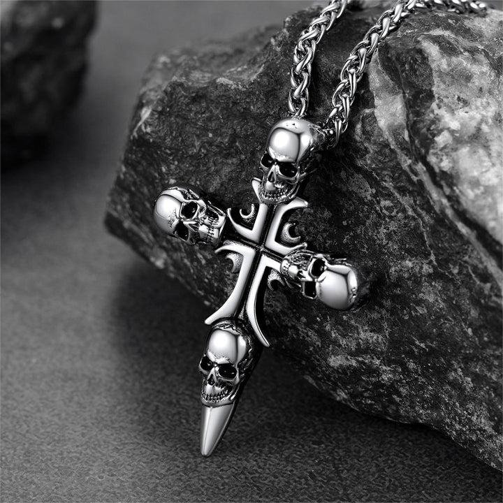 Vintage Skull Cross Necklace For Men Stainless Steel