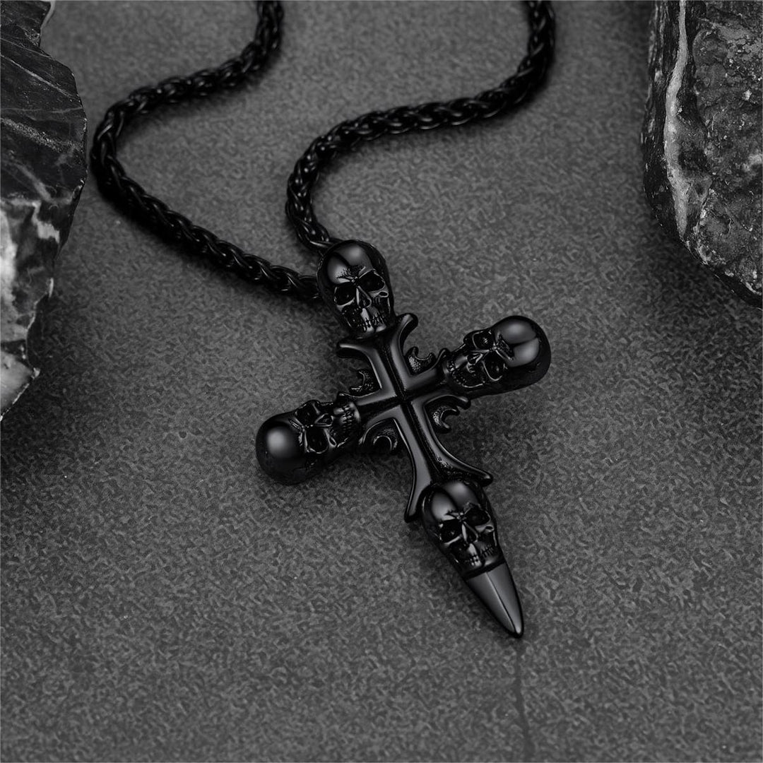 Vintage Skull Cross Necklace For Men Stainless Steel