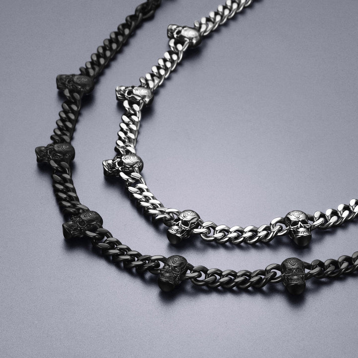 Gothic Skull Cuban Chain & Cross Layered Pendant Set for Men