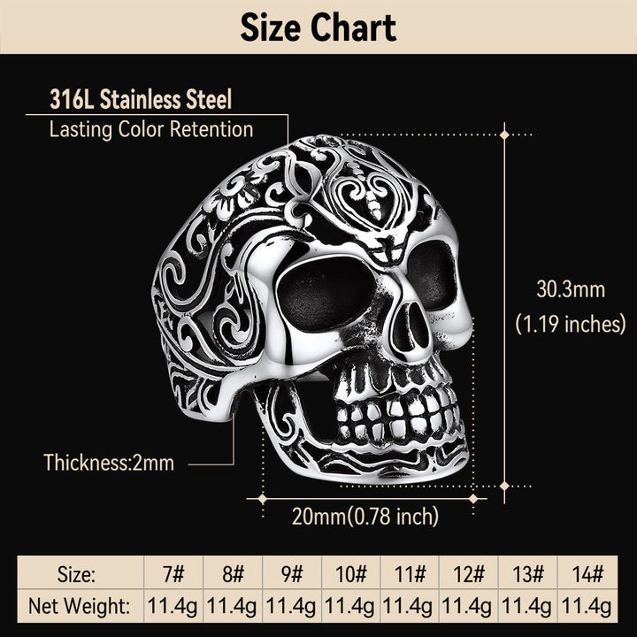 Gothic Skull Hollow Sugar Stainless Steel Ring for Men