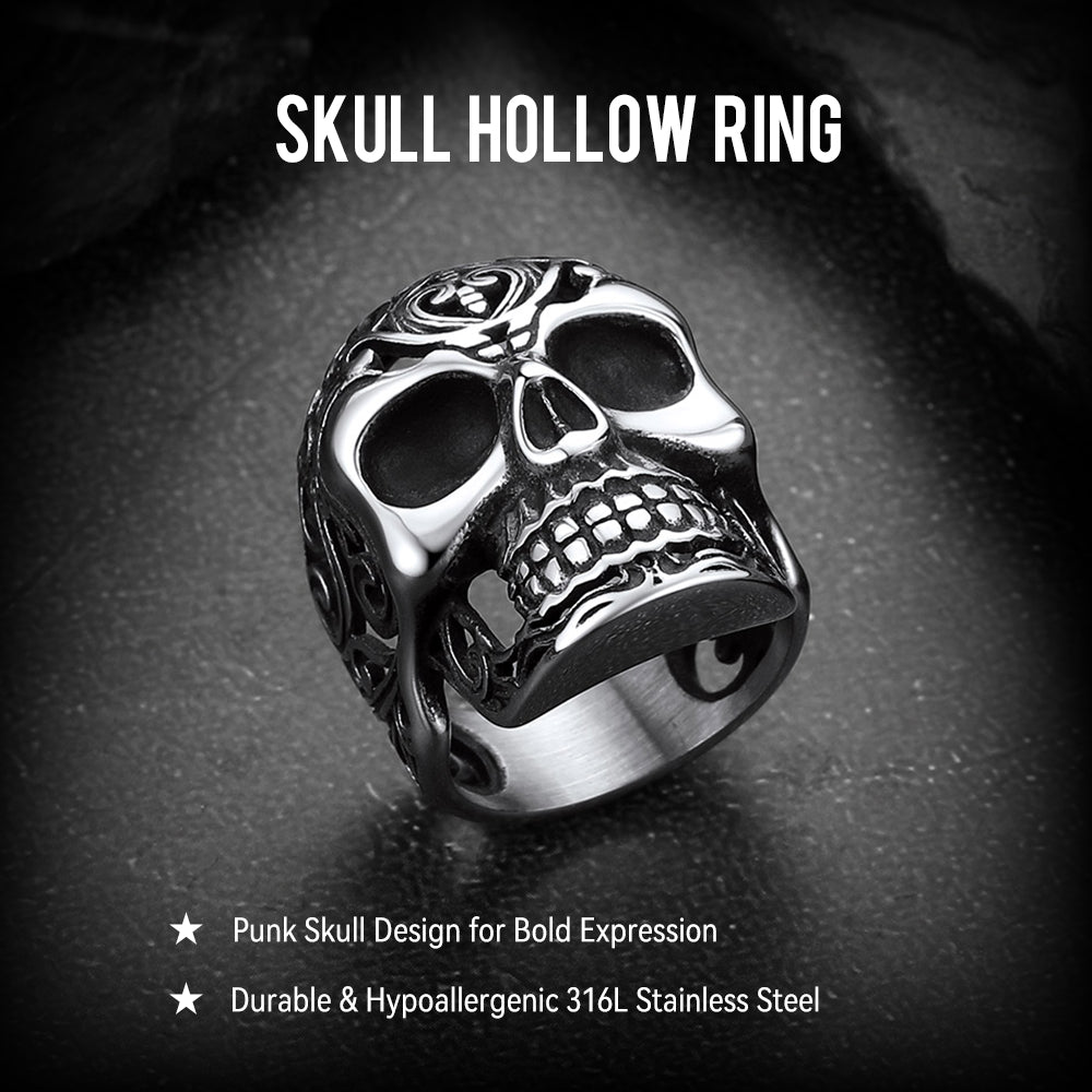 Gothic Skull Hollow Sugar Stainless Steel Ring for Men