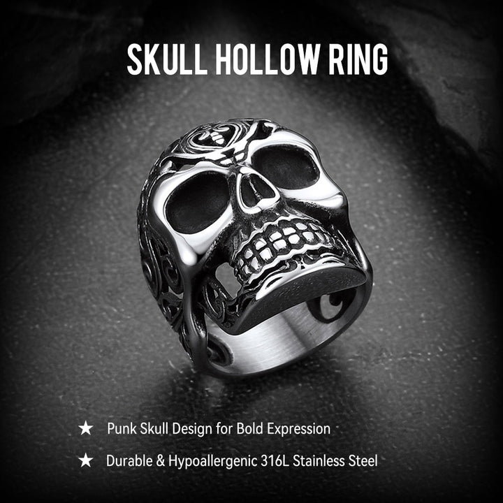 Gothic Skull Hollow Sugar Stainless Steel Ring for Men