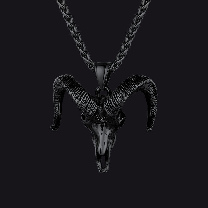 Satanic Goat Skull Head Necklace with Inverted Pentagram