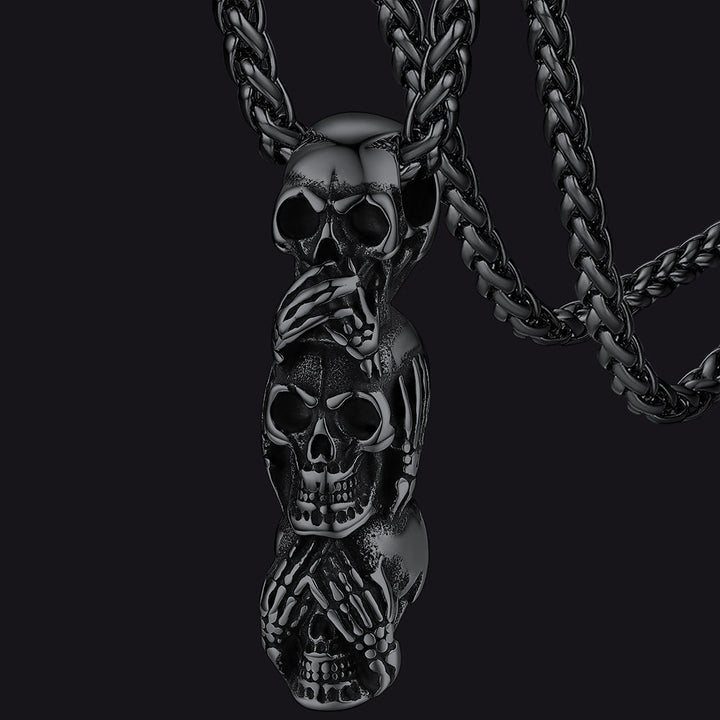 See No Evil, Hear No Evil, Speak No Evil Skull Necklace For Men