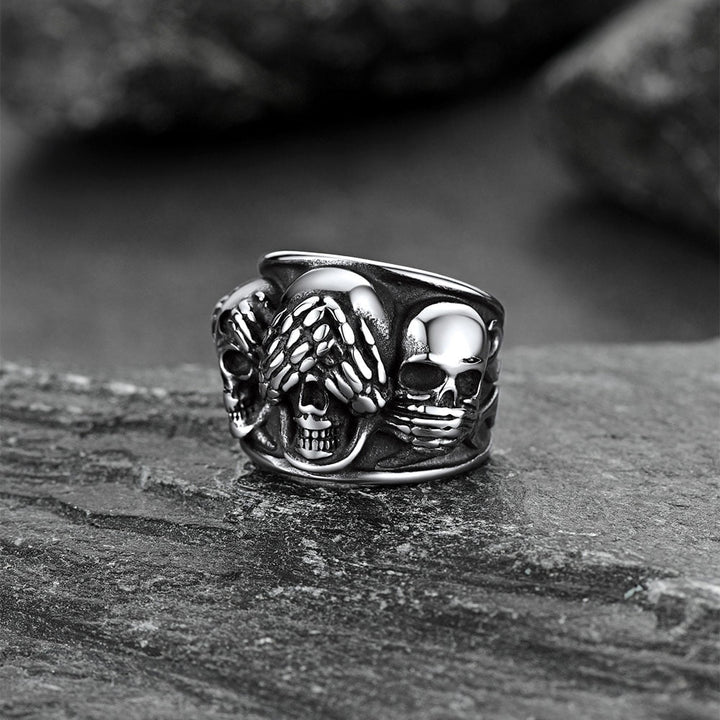 Gothic Punk Biker Skull Ring See No Evil Stainless Steel