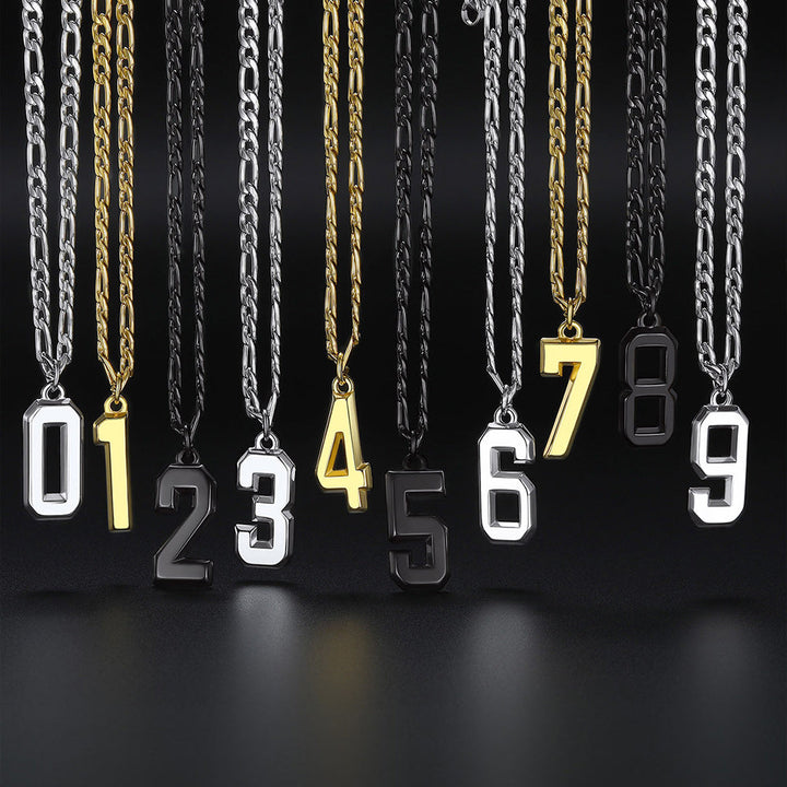 Sports Jersey Number Pendant Necklace with Figaro Chain for Men Boys