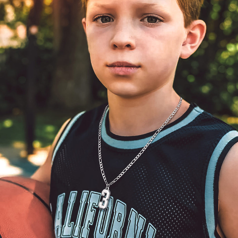 Sports Jersey Number Pendant Necklace with Figaro Chain for Men Boys