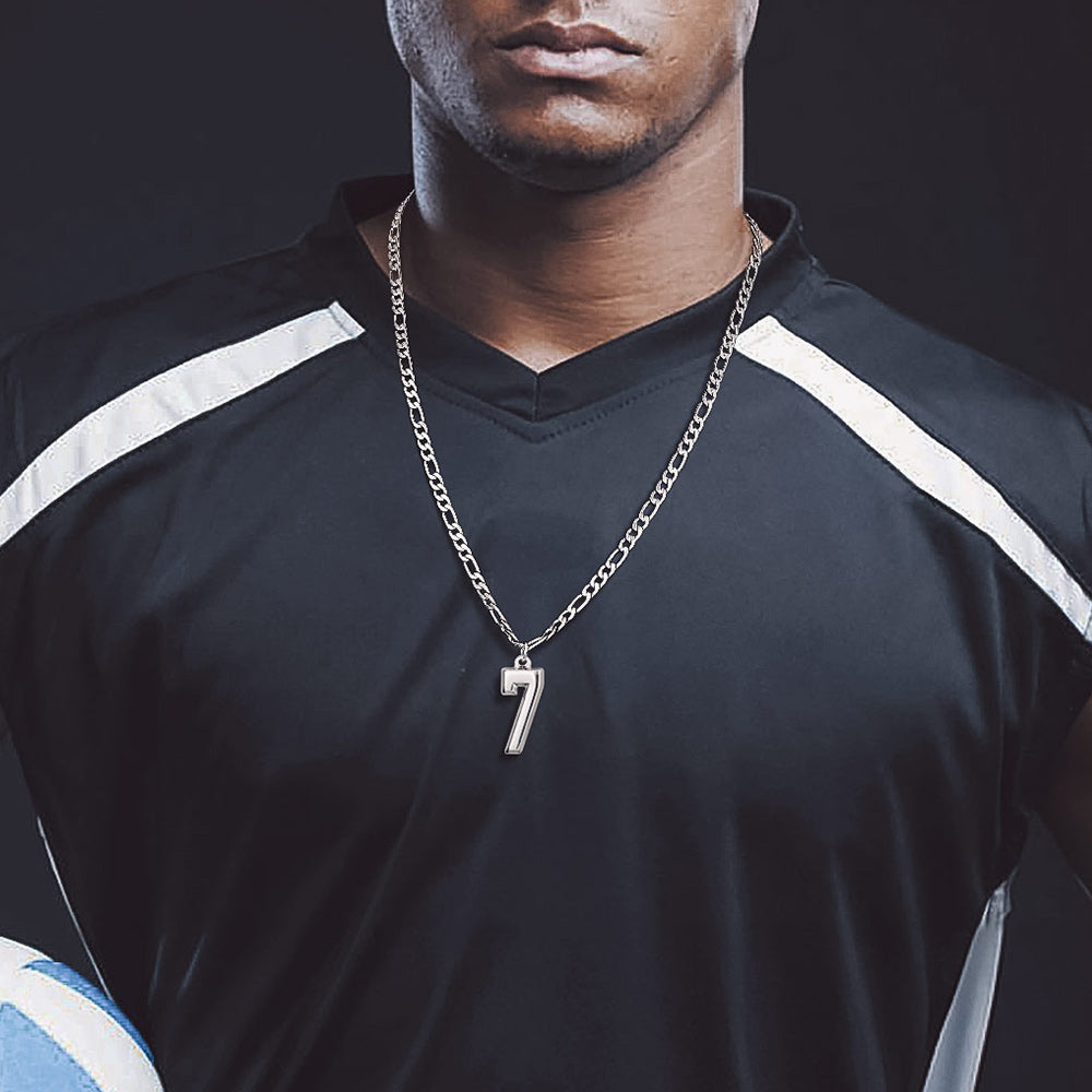 Sports Jersey Number Pendant Necklace with Figaro Chain for Men Boys