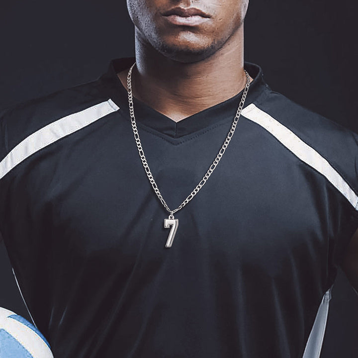 Sports Jersey Number Pendant Necklace with Figaro Chain for Men Boys