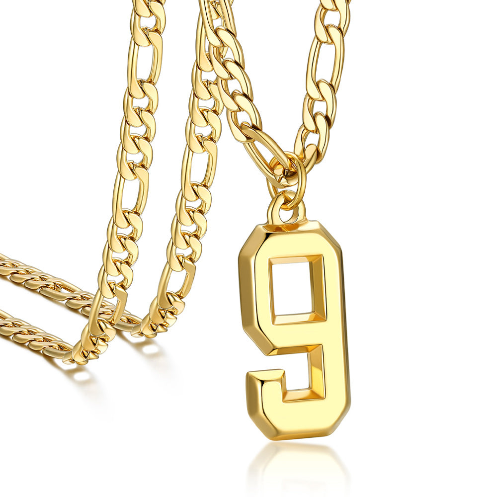 Sports Jersey Number Pendant Necklace with Figaro Chain for Men Boys