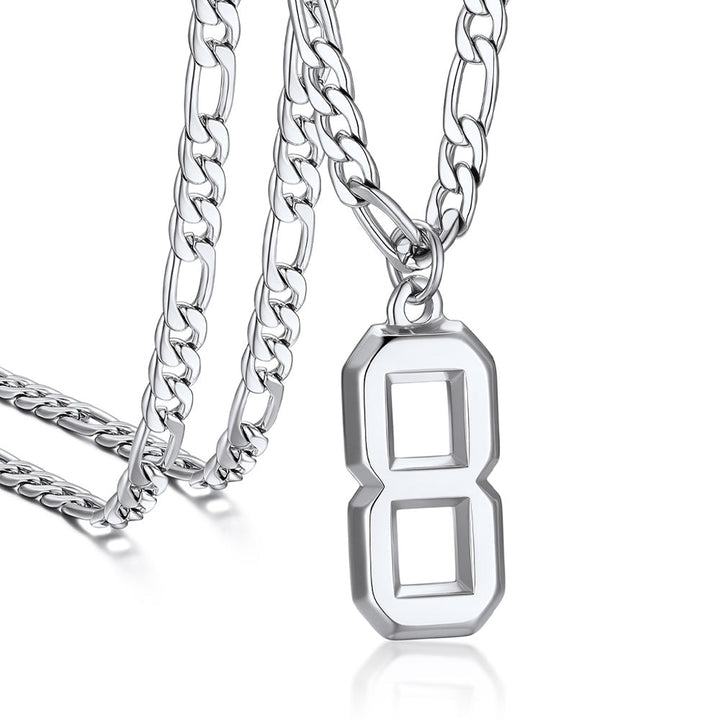 Sports Jersey Number Pendant Necklace with Figaro Chain for Men Boys