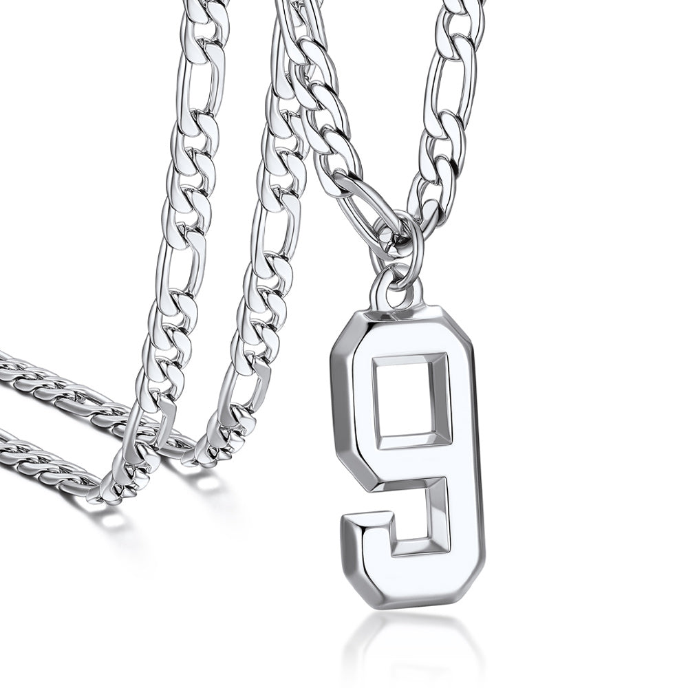 Sports Jersey Number Pendant Necklace with Figaro Chain for Men Boys