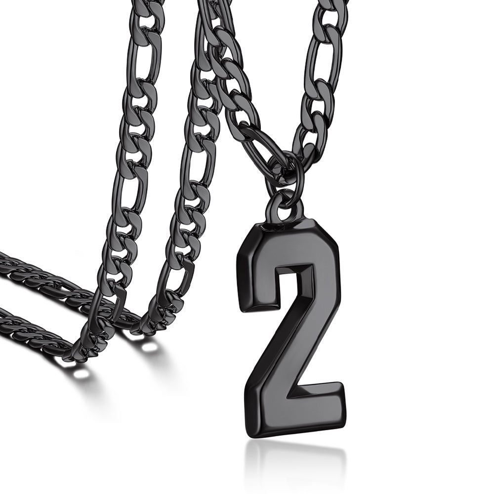 Sports Jersey Number Pendant Necklace with Figaro Chain for Men Boys