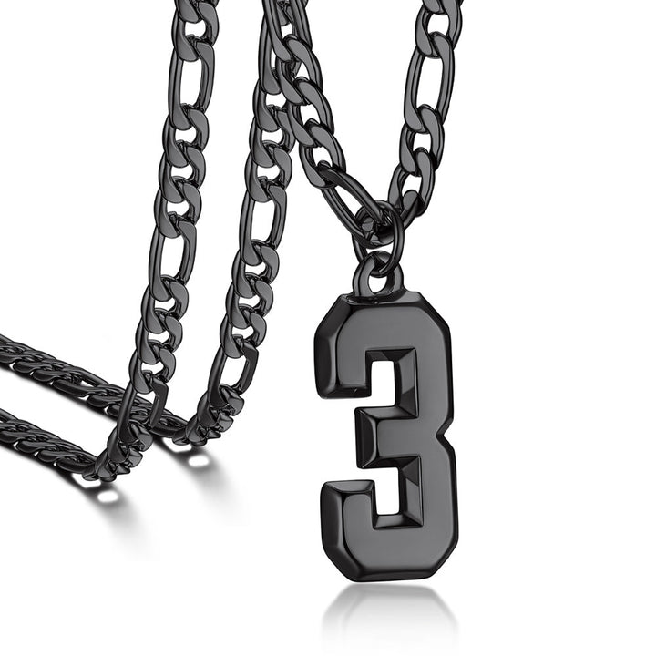 Sports Jersey Number Pendant Necklace with Figaro Chain for Men Boys