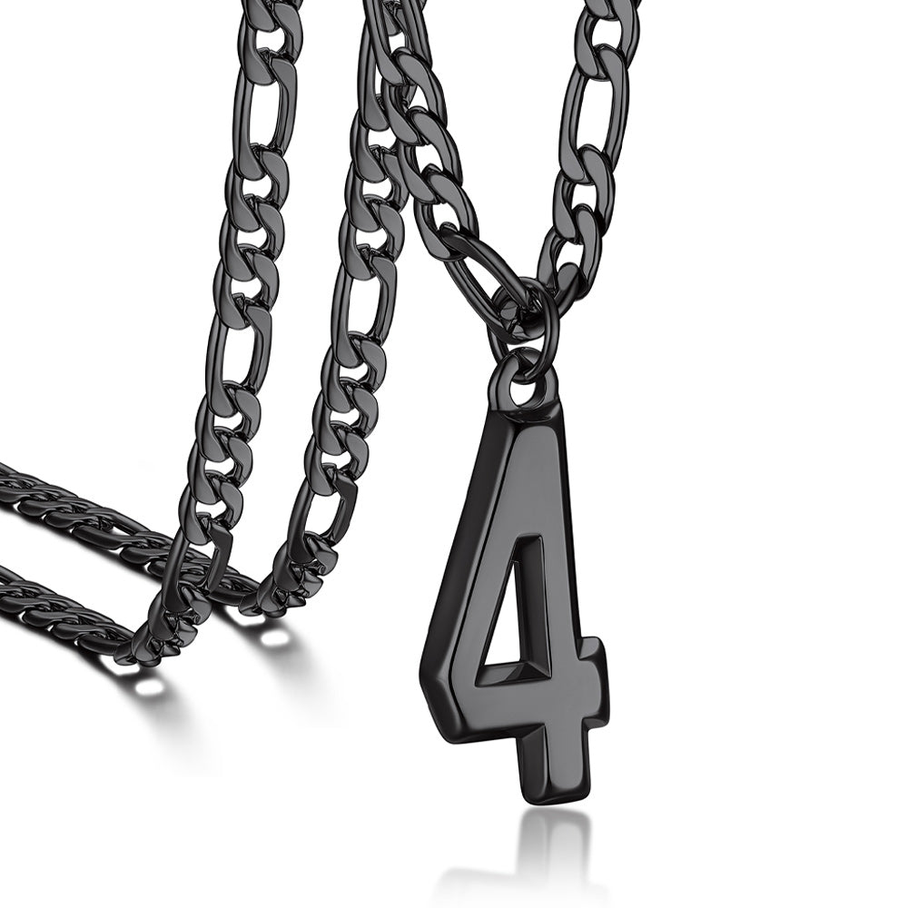 Sports Jersey Number Pendant Necklace with Figaro Chain for Men Boys