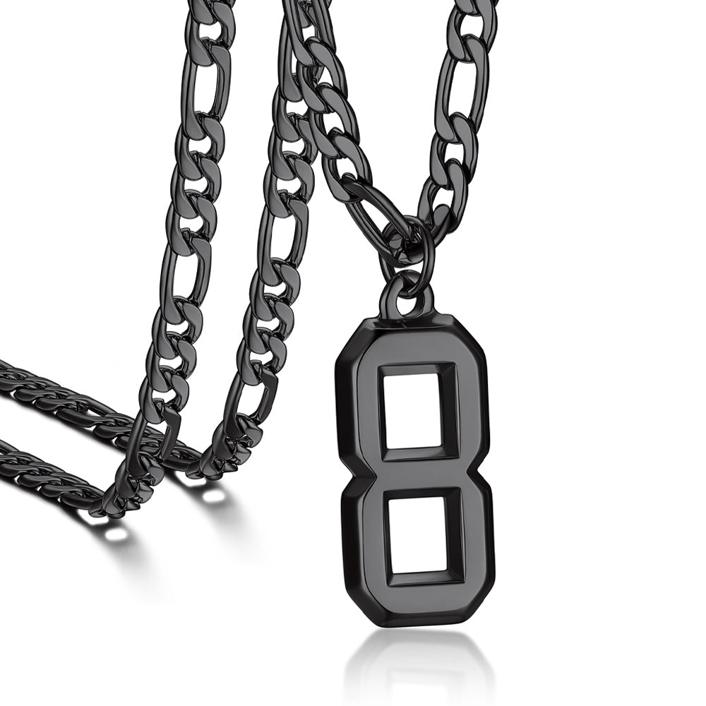 Sports Jersey Number Pendant Necklace with Figaro Chain for Men Boys