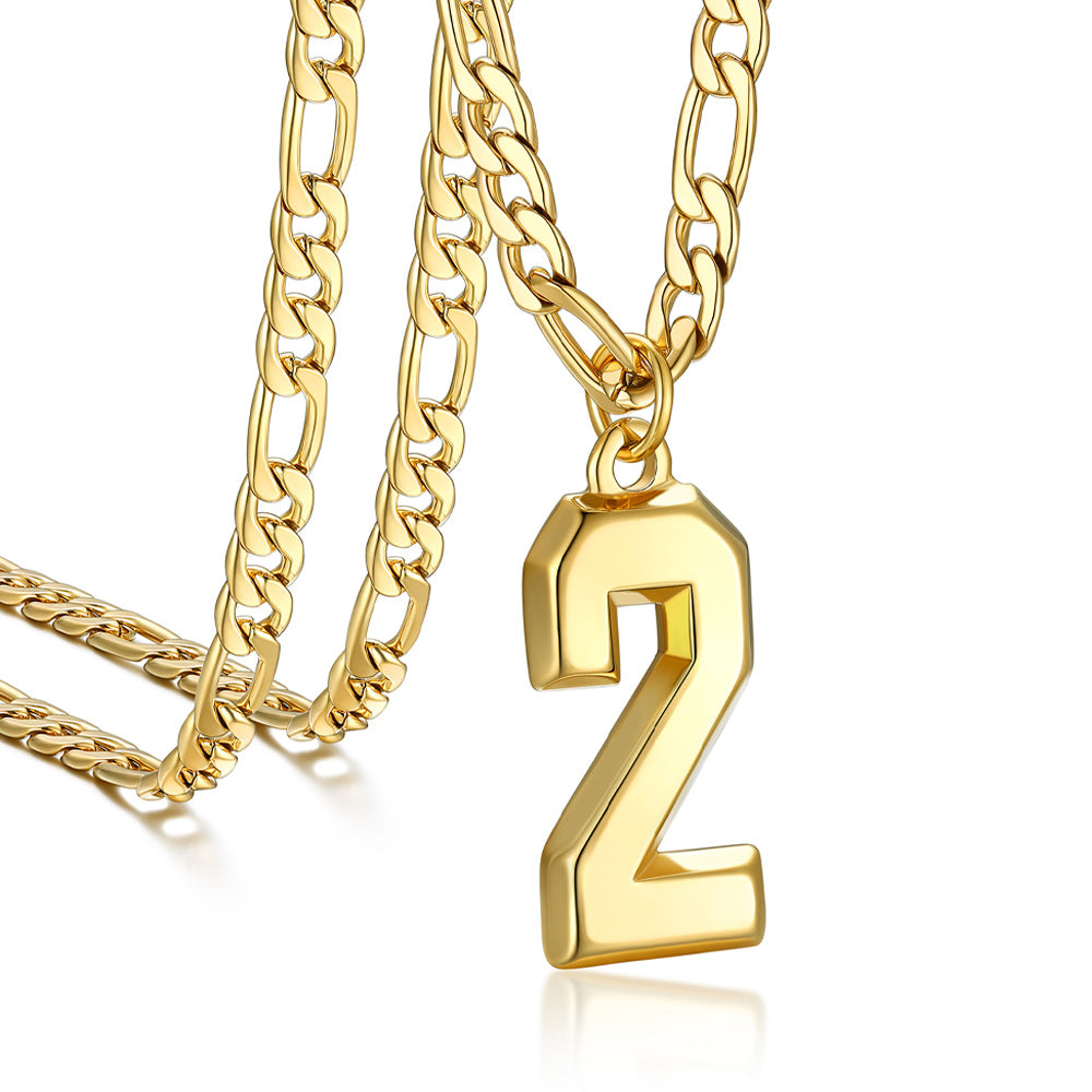 Sports Jersey Number Pendant Necklace with Figaro Chain for Men Boys