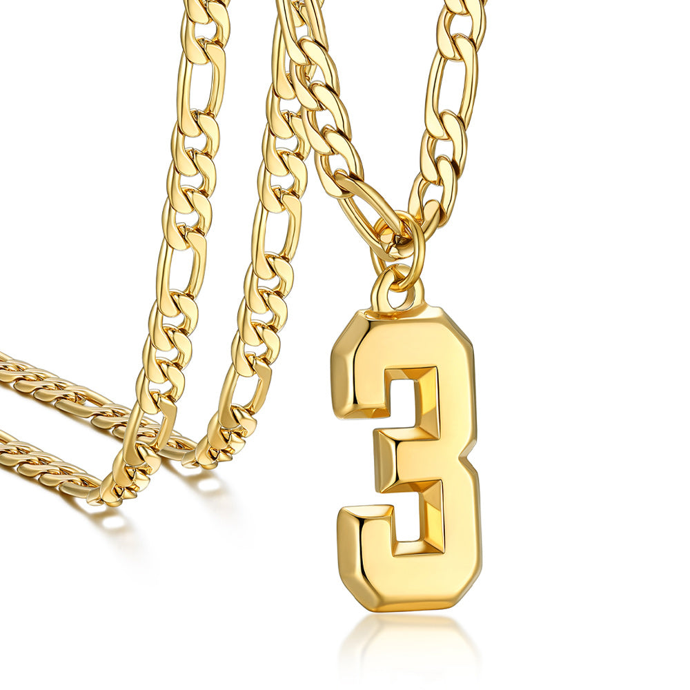 Sports Jersey Number Pendant Necklace with Figaro Chain for Men Boys