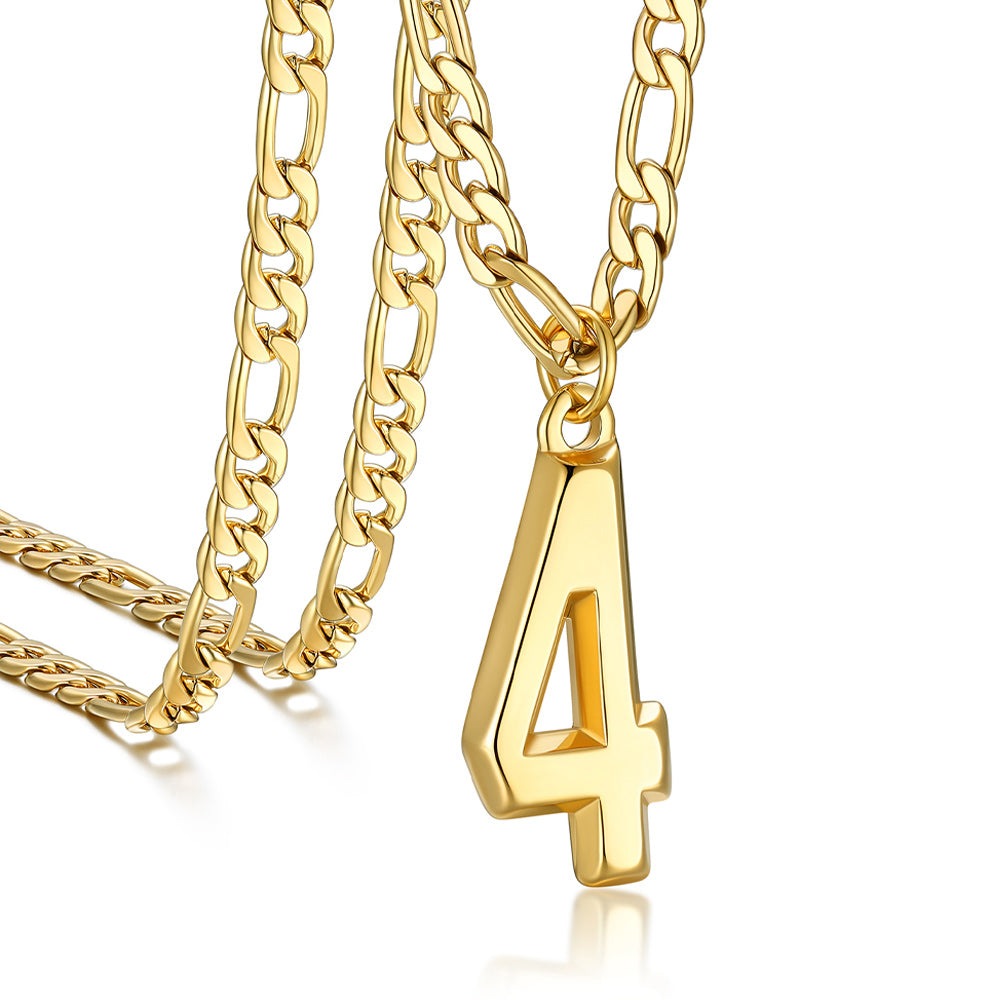 Sports Jersey Number Pendant Necklace with Figaro Chain for Men Boys