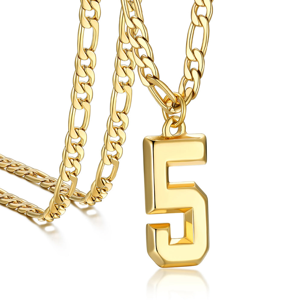 Sports Jersey Number Pendant Necklace with Figaro Chain for Men Boys