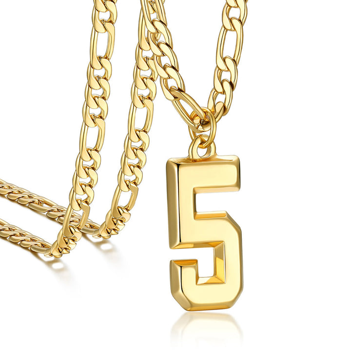 Sports Jersey Number Pendant Necklace with Figaro Chain for Men Boys