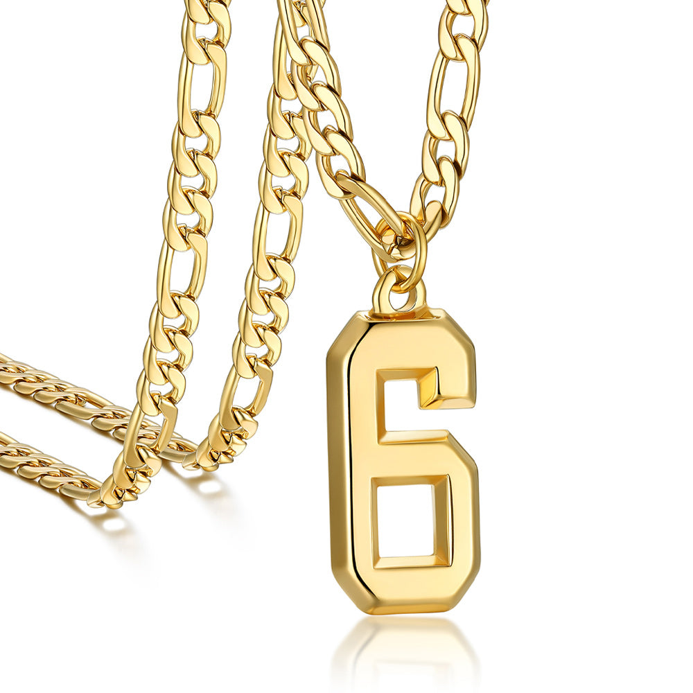 Sports Jersey Number Pendant Necklace with Figaro Chain for Men Boys