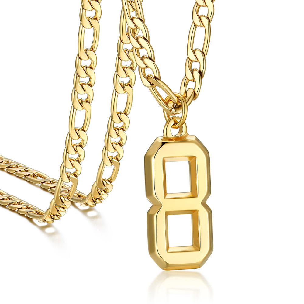 Sports Jersey Number Pendant Necklace with Figaro Chain for Men Boys