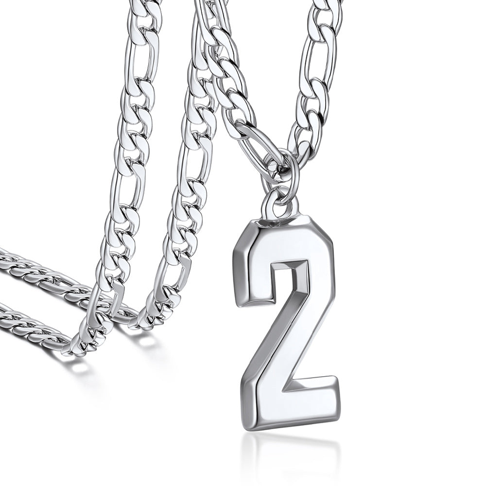 Sports Jersey Number Pendant Necklace with Figaro Chain for Men Boys
