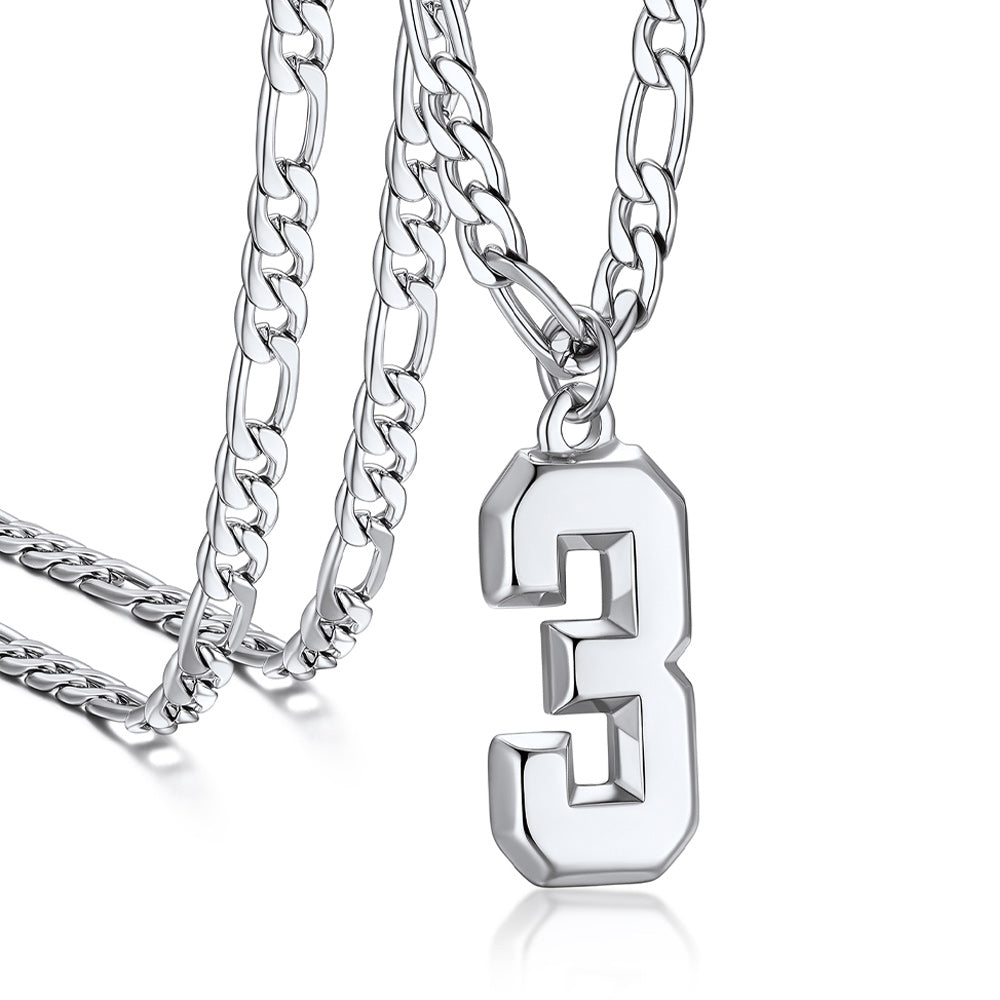 Sports Jersey Number Pendant Necklace with Figaro Chain for Men Boys