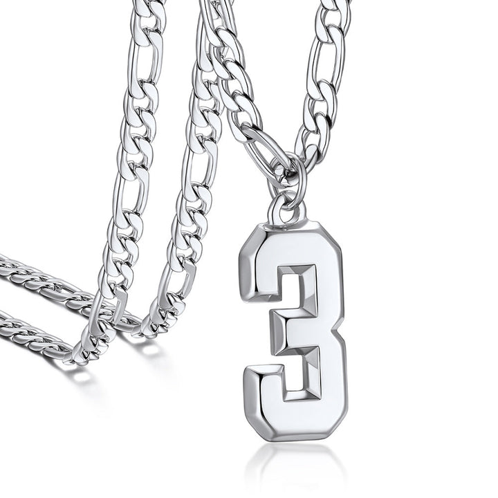 Sports Jersey Number Pendant Necklace with Figaro Chain for Men Boys