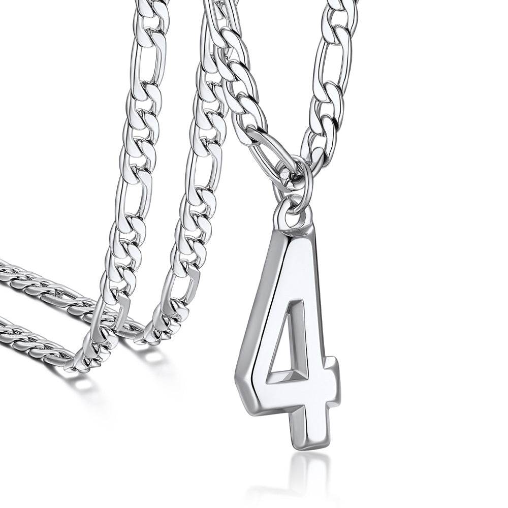 Sports Jersey Number Pendant Necklace with Figaro Chain for Men Boys