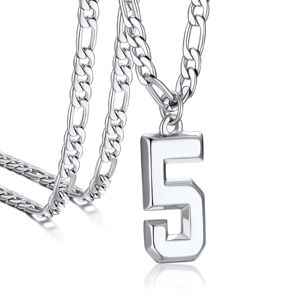 Sports Jersey Number Pendant Necklace with Figaro Chain for Men Boys