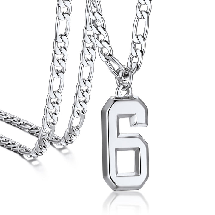 Sports Jersey Number Pendant Necklace with Figaro Chain for Men Boys