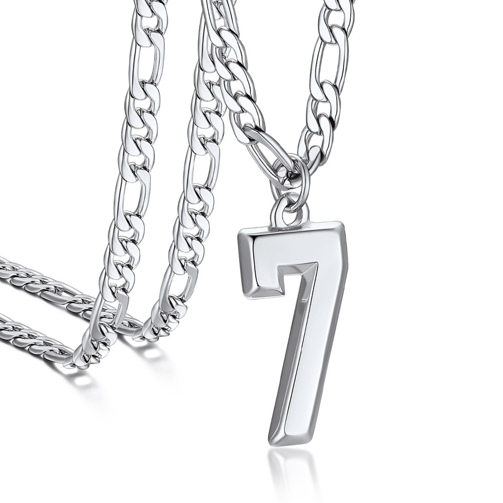 Sports Jersey Number Pendant Necklace with Figaro Chain for Men Boys