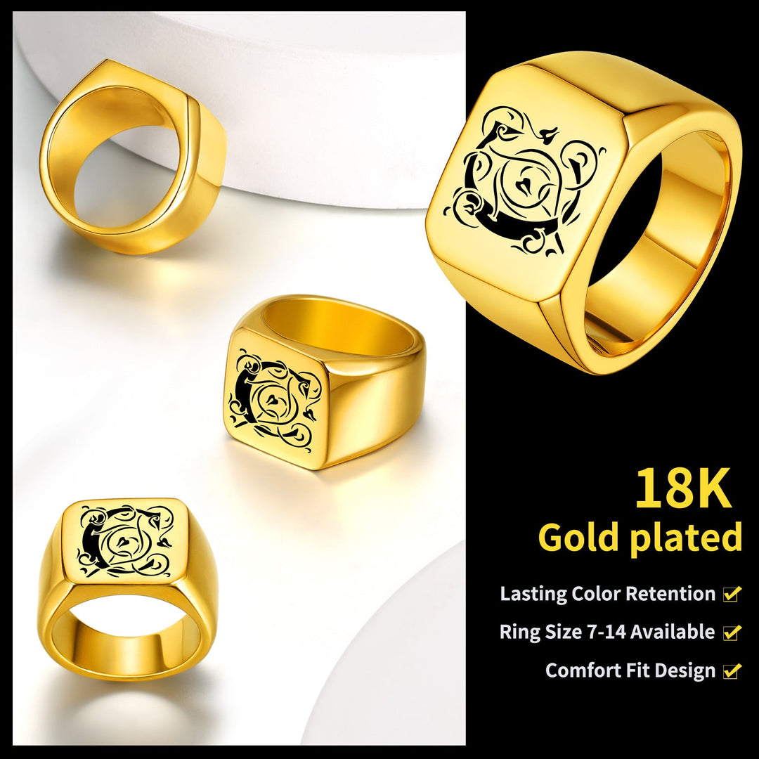 Customized Stainless Steel Signet Ring Gifts for Dad, Son, Men