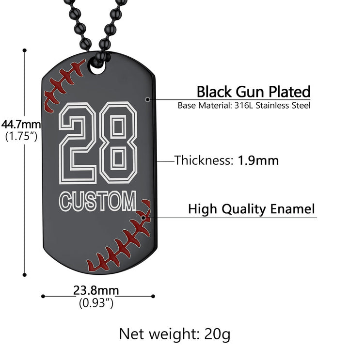Stainless Steel Customized Baseball Number Dog Tag Necklace for Men