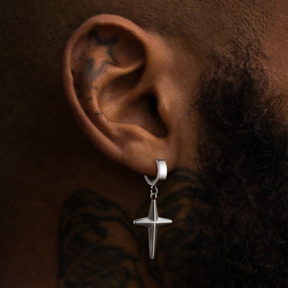 Flash Sale Star Cross Dangle Hoop Earrings For Men