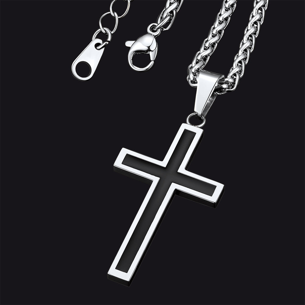Christian Black Enamel Cross Necklace For Men Women